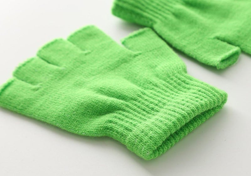 XF Boys' and Girls' Solid Knitted Half Finger Mittens Typing Gloves, Small - Image 4